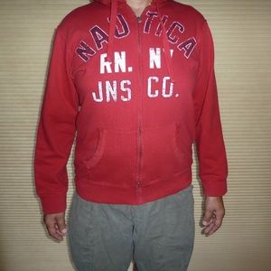 NAUTICAL RED SWEATSHIRT HOODIE POCKETS L